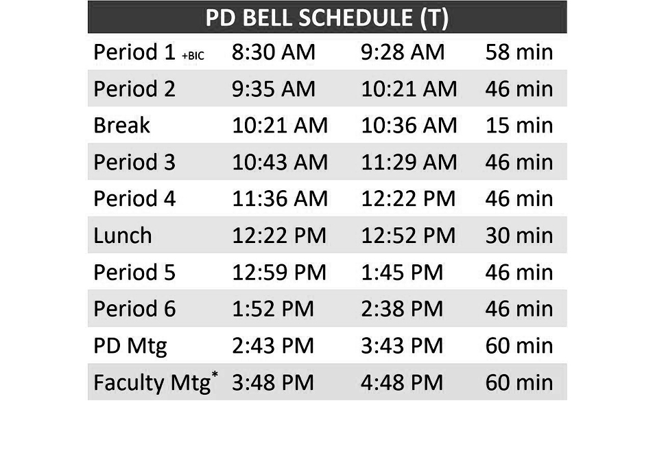Tuesday Schedule