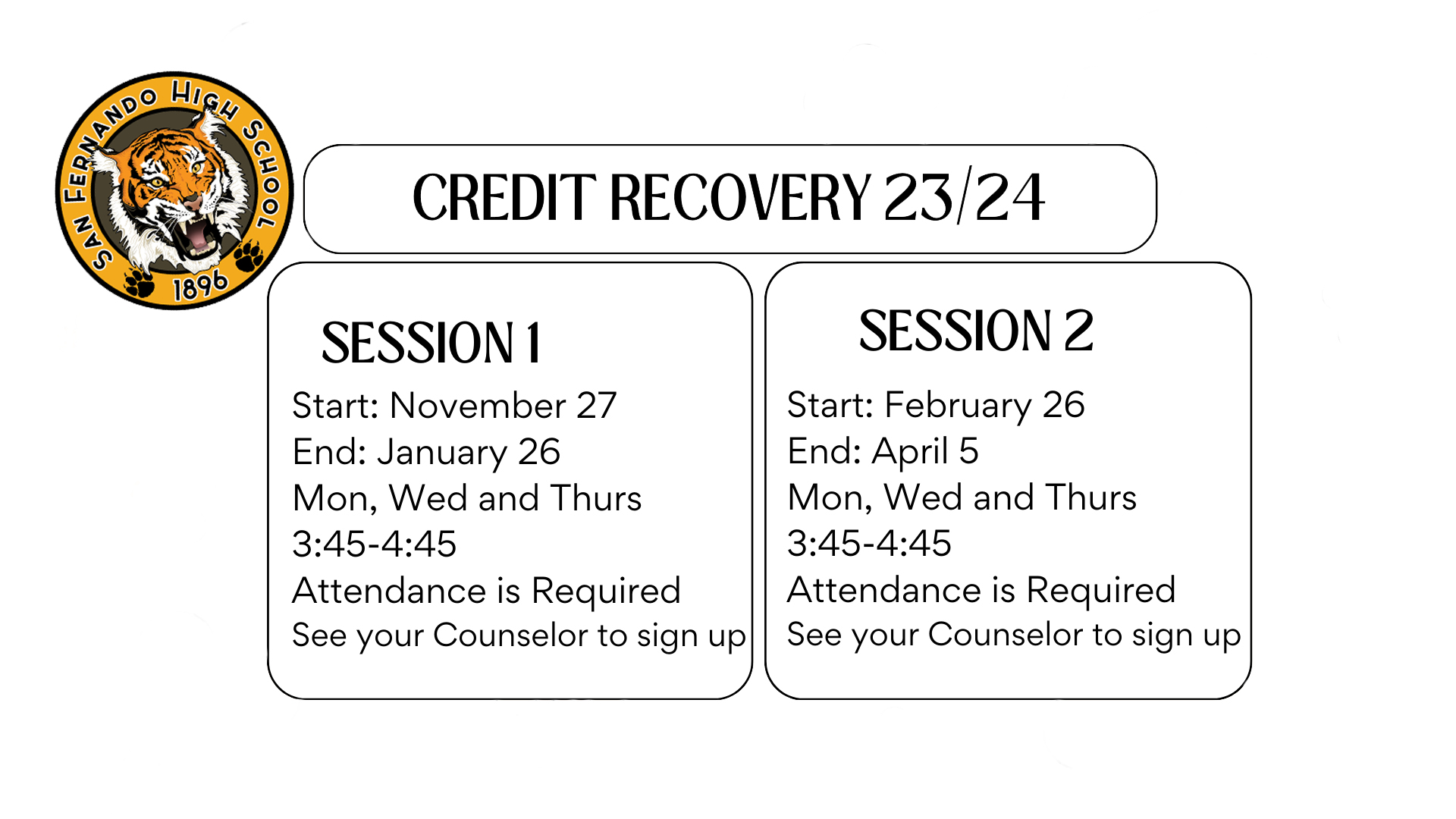 Credit Recovery Sessions Flyer